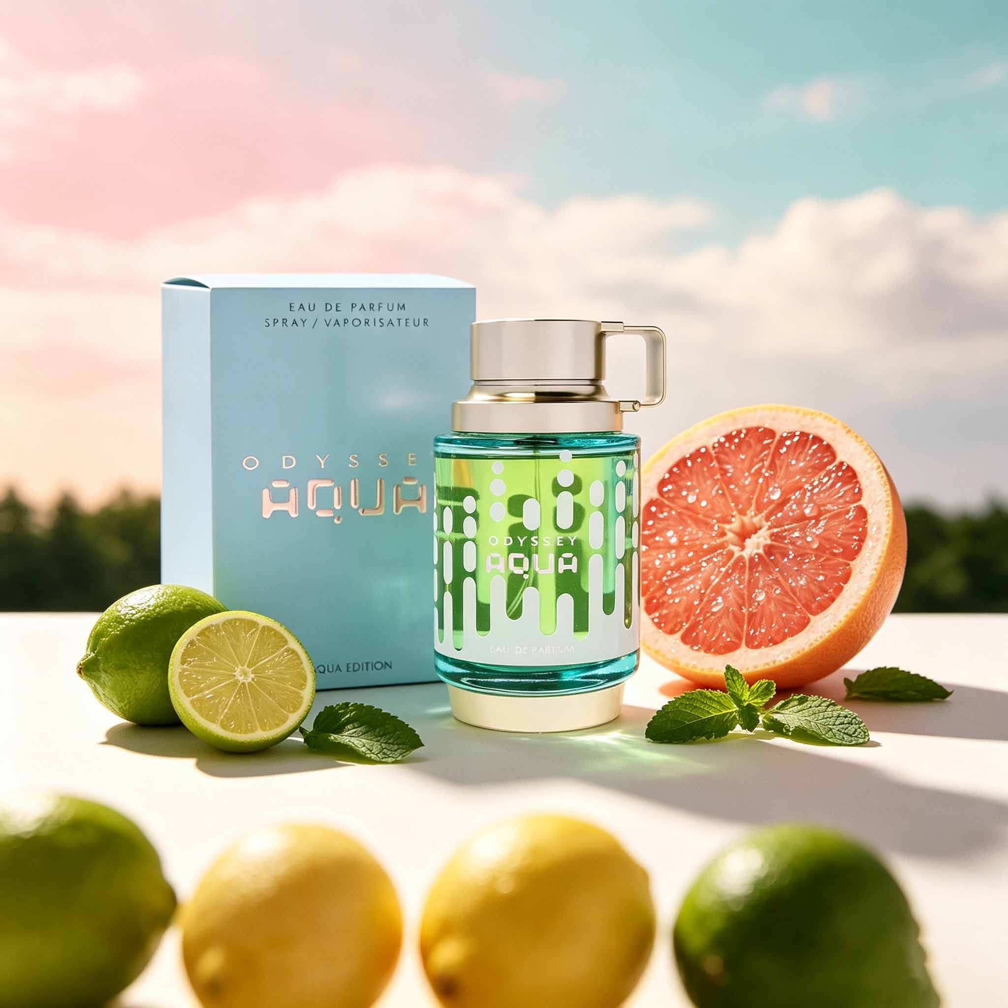 Packaging - Fragancia Odyssey Aqua para hombre, apariencia