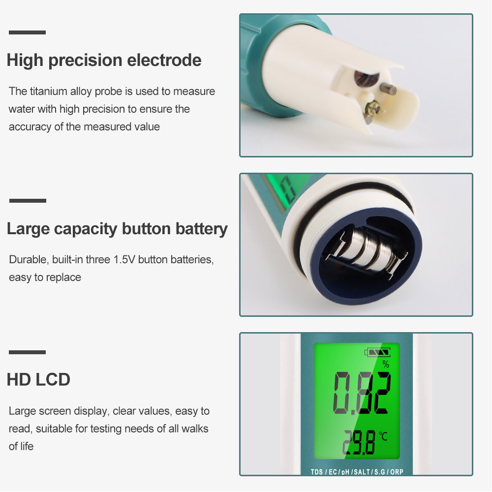 Medidor de temperatura 7 en 1  - Ph Meter Digital Water Tester reseña y precio